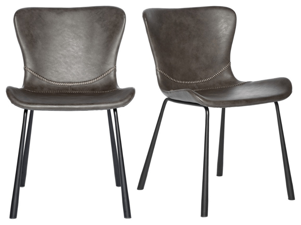 Set of Two Dark Gray Faux Faux Leather Side Chairs   Contemporary   Dining Chairs   by HomeRoots  Houzz