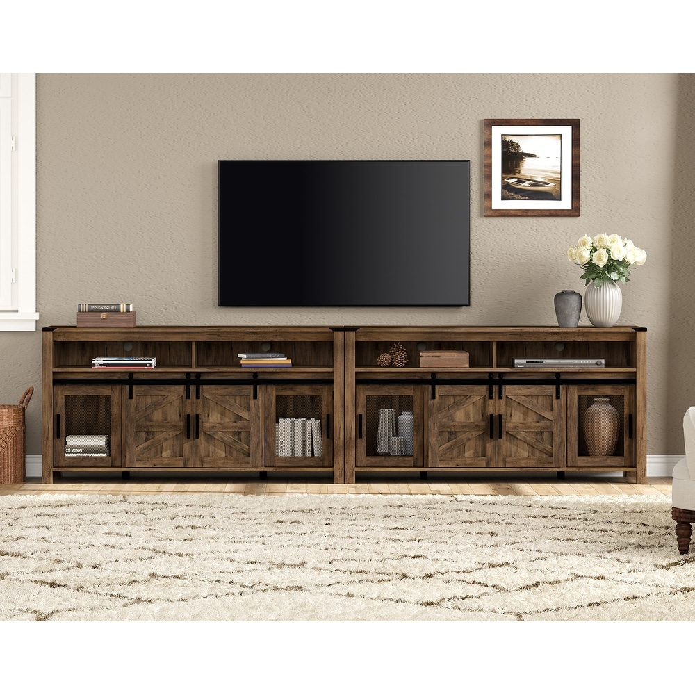 Farmhouse Tall Entertainment Center with Sliding Barn Doors