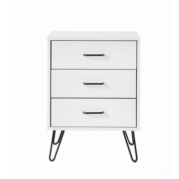 Harper 24 Inch Handcrafted Modern Wood Nightstand， 3 Drawers， Metal Hairpin Legs， White