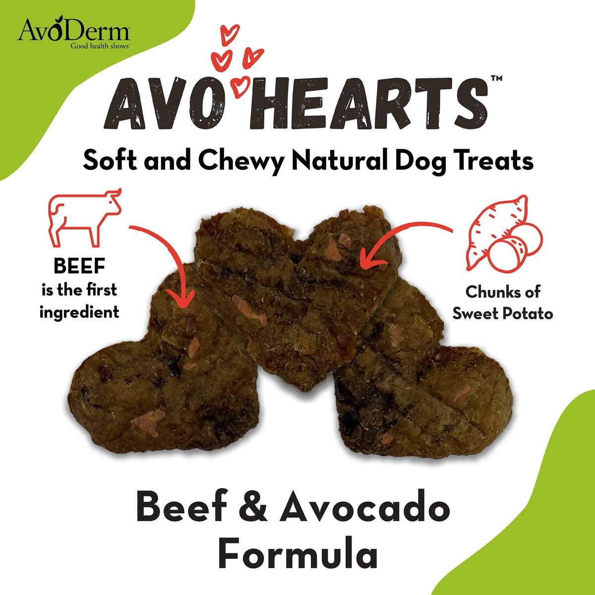 AvoDerm AvoHearts Beef and Avocado Formula Dog Treats， 5-oz bag