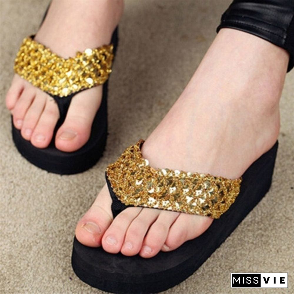 Women Summer Bling Strap Flip Flops Beach Slippers Shoes Mules Platforms Sandals