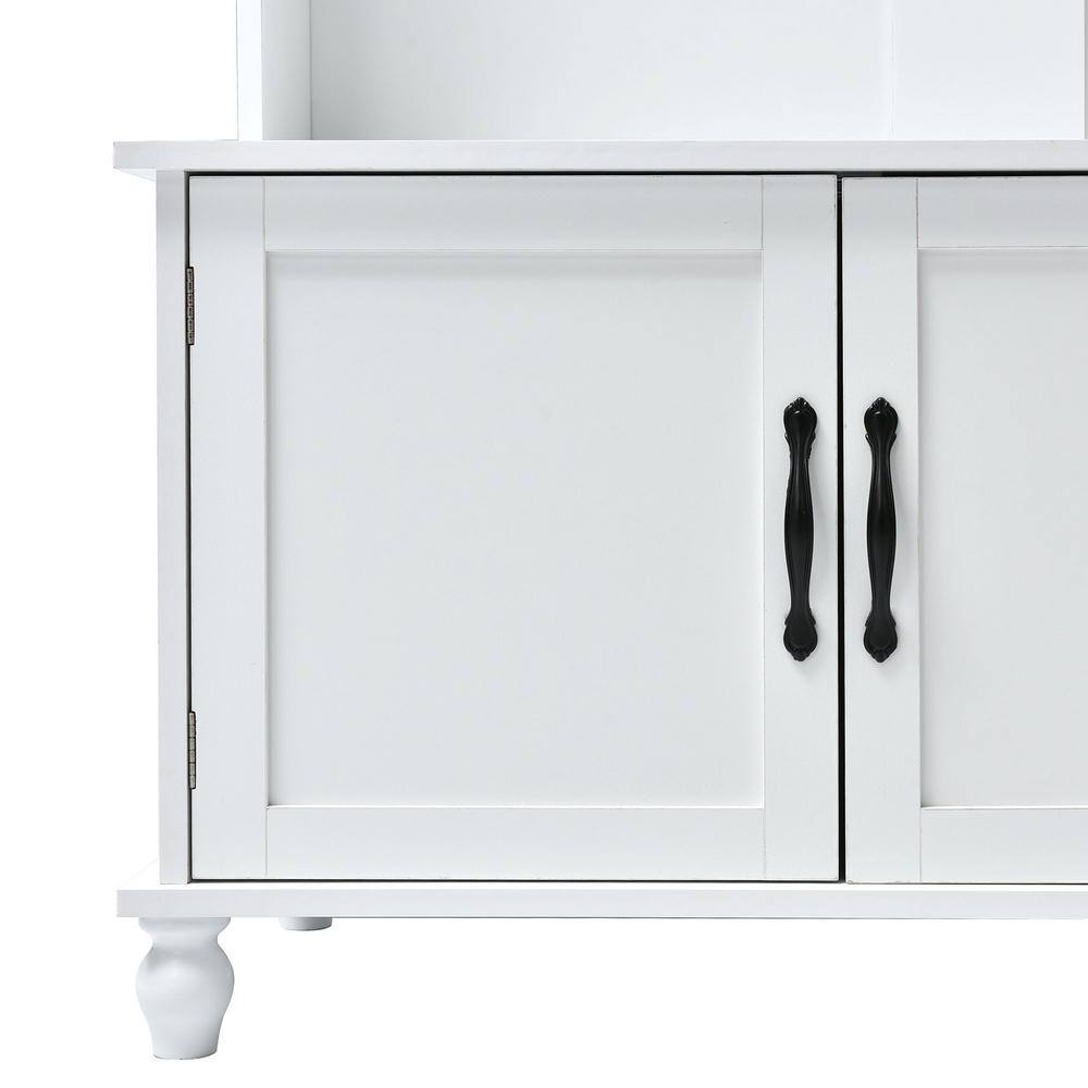 URTR Modern Style White Hall Tree with Storage Cabinet and 2-Large Drawers Widen Mudroom Bench with 5-Coat Hooks WYX-675W