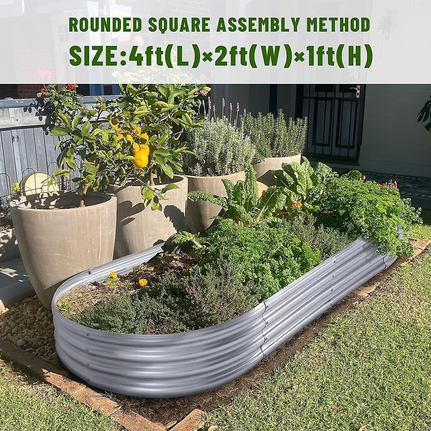 Galvanized Raised Garden Bed Kit， Galvanized Planter Raised Garden Boxes Outdoor， Oval Large Metal Raised Garden Beds For Vegetables