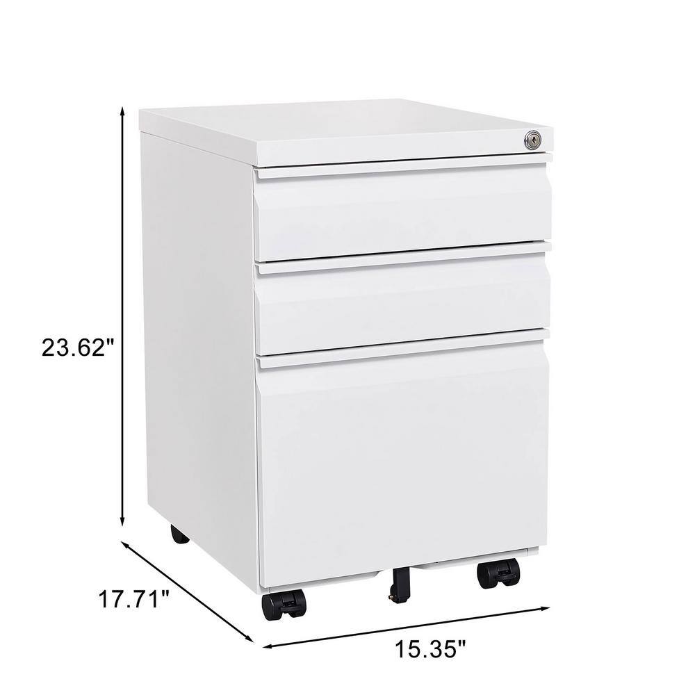 URTR White 3-Drawer Mobile File Cabinet Under Desk Metal Rolling Filing Cabinet with Lock for LegalLetterA4 File T-02023-4