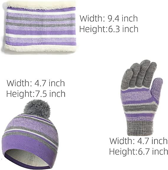 3pcs Kids Winter Hat Scarf Gloves Set For 3-6 Years Old(purple)