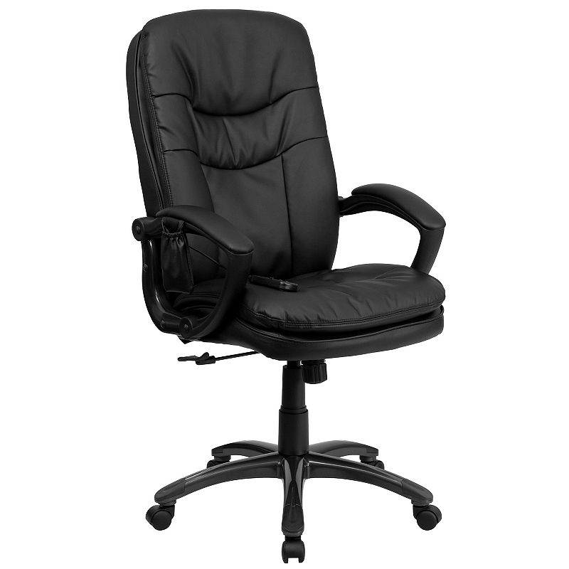 Emma and Oliver High Back Ergonomic Massaging Black LeatherSoft Arm Office Chair Remote Pocket