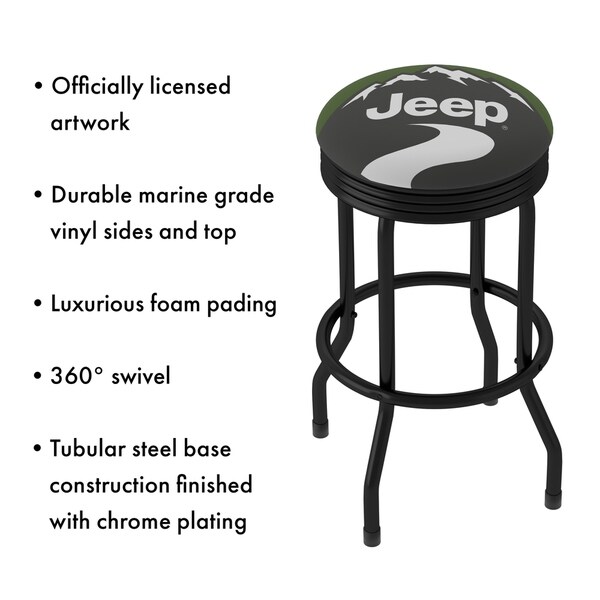 Jeep Green Mountain 360 Degree Swivel Black Barstool with Foam Padded Seat - 20.75 x 20.75 x 29