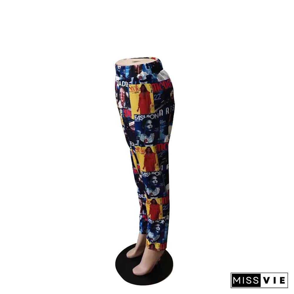 Pattern Print Elastic Waist Plus Size Pants