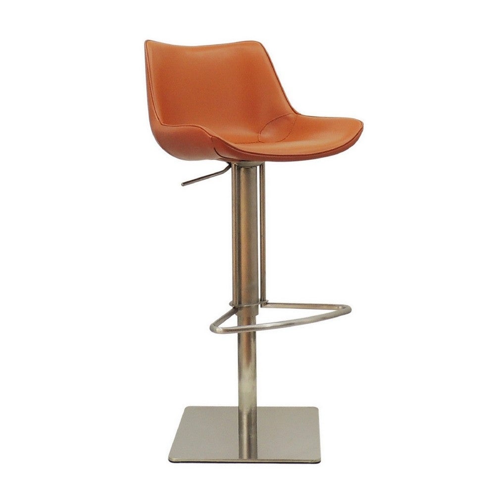 Cid 21-31 Inch Adjustable Counter Bar Stool， Vegan Leather， Swivel， Orange - 18L x 19.7W x 42H Inches