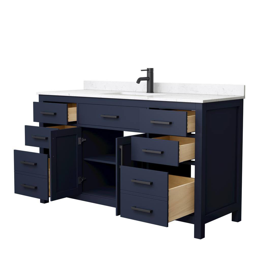 Wyndham Collection Beckett 60 in. W x 22 in. D x 35 in. H Single Sink Bathroom Vanity in Dark Blue with Carrara Cultured Marble Top WCG242460SBBCCUNSMXX