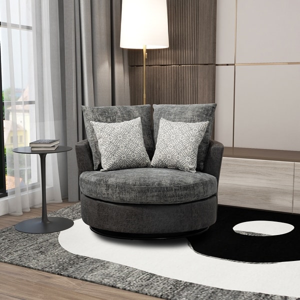 42.2W Swivel Accent Barrel Chair With 4 Pillows， Removable Seat Cushion and Backrest， Chenille Fabric Round Sofa