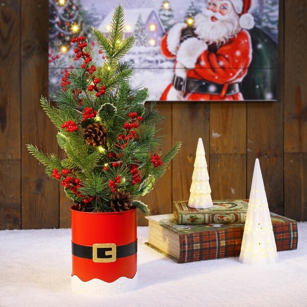 Glitzhome 22H Lighted Santa Belt Potted Table Tree