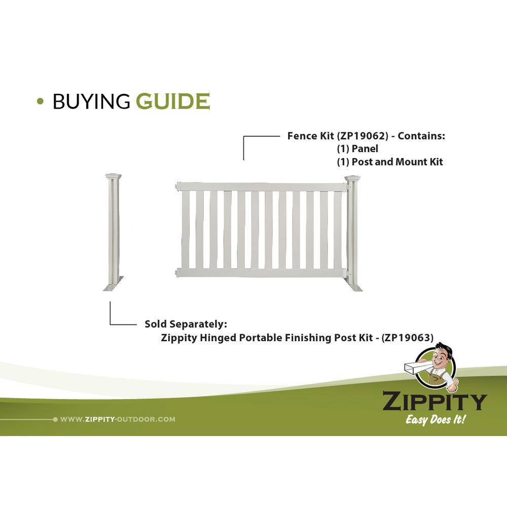 Zippity Outdoor Products 65.5 in. x 38 in. Davidson Hinged White Vinyl Portable Event Spaced Picket Fence Kit ZP19062