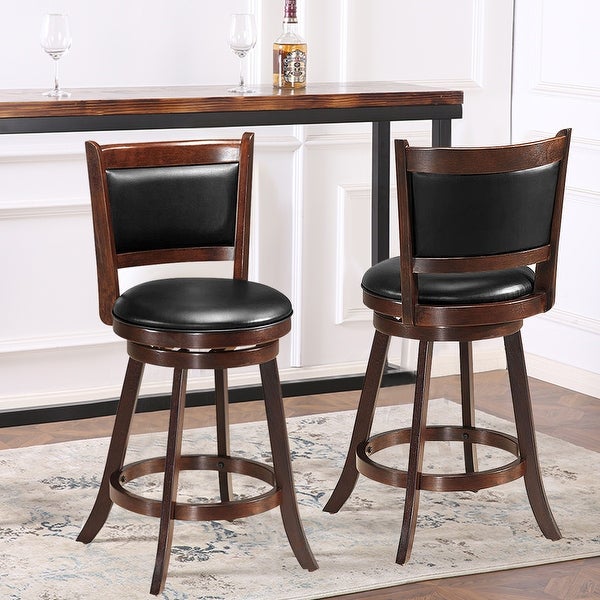 Costway Set of 2 24'' Swivel Counter Stool Wooden Dining Chair