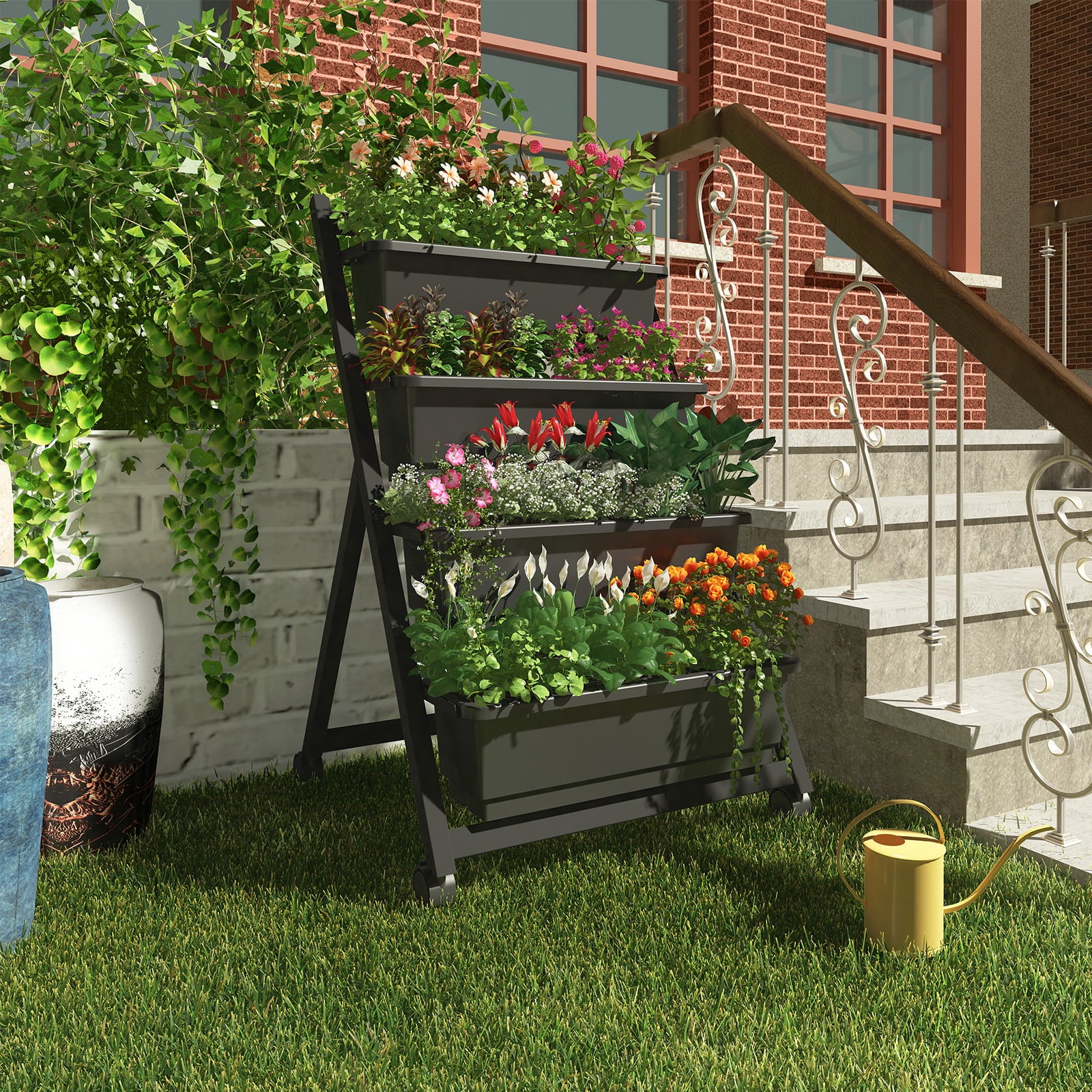 FLEXIMOUNTS 4-Tiers Vertical Raised Garden Bed 4Ft Freestanding Elevated Garden Planters 45"x27"x25"