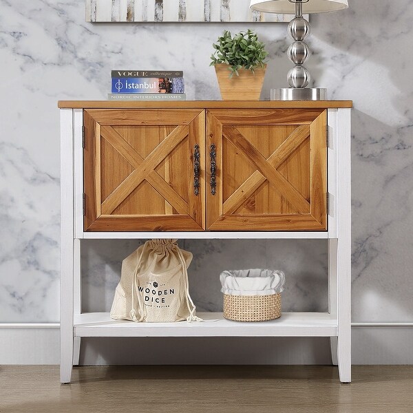 35'' Farmhouse Wood Buffet Sideboard Console Table with Bottom Shelf and 2-Door Cabinet