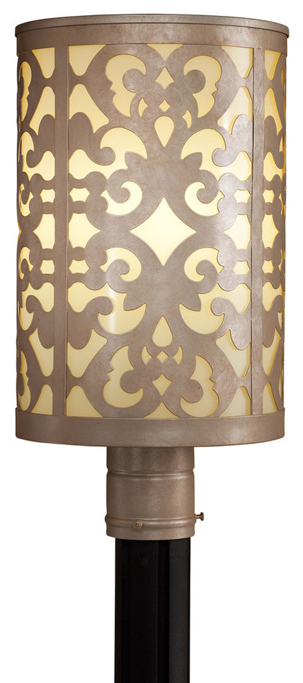 1 Light Post  Nanti Champagne Silver With Etched Glass   Craftsman   Post Lights   by Lampclick  Houzz