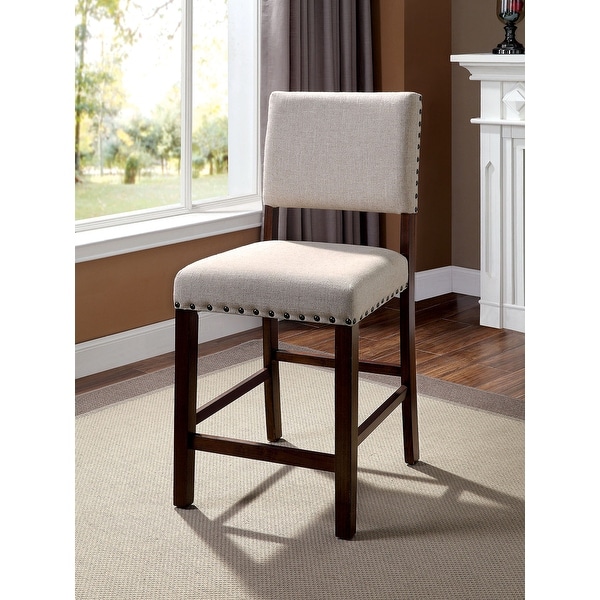 Set of 2 Brown Cherry and Ivory Dining Chair with Nailhead Trim