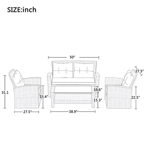 4 Piece Outdoor Conversation Set All Weather Wicker Sectional Sofa - Overstock - 37827577