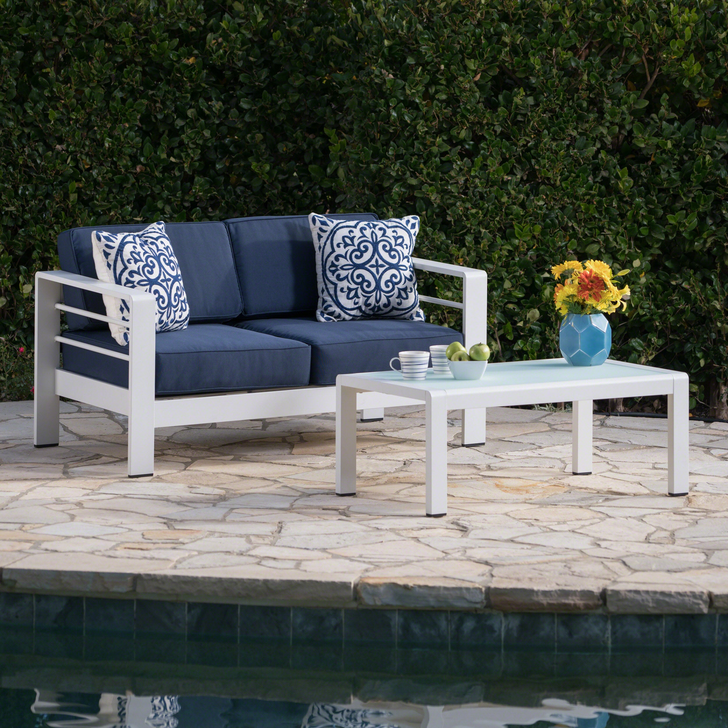 Crested Bay Outdoor Aluminum Loveseat and Coffee Table Set