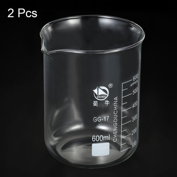 2pcs 600ml Low Form Glass Beaker 3.3 Borosilicate Lab Measuring Cups - Clear