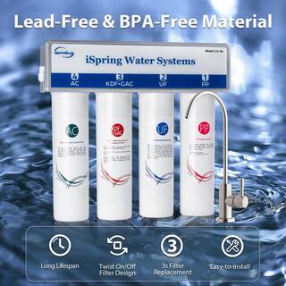 ISPRING 4-Stage 0.1 Micron Ultra-Filtration Under Sink  Inline Water Filtration System with No-Pressure Chrome Faucet CU-A4