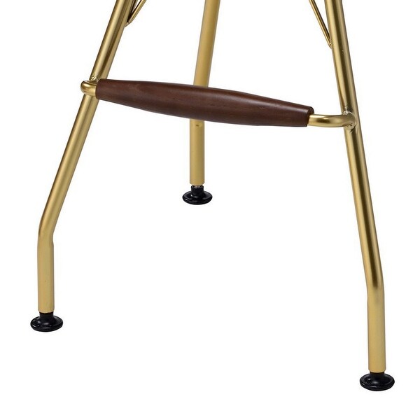 Metal Backless Barstool with Flared legs and Braces Support， Set of 2， Gold