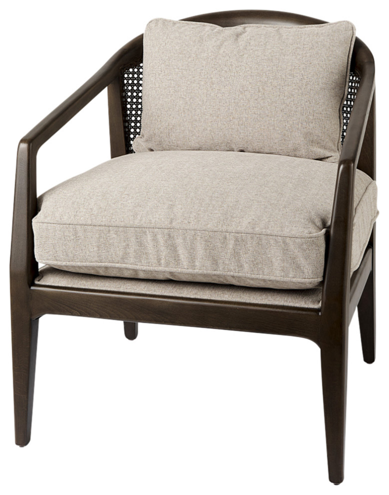 Landon Light Gray Fabric w/ Dark Brown Solid Wood  ampCane Back Accent Chair   Tropical   Armchairs And Accent Chairs   by Mercana  Houzz
