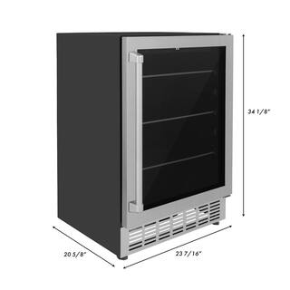 ZLINE Kitchen and Bath Monument 24 in. Single Zone 154-Can Beverage Fridge with LED Lighting in Stainless Steel RBV-US-24