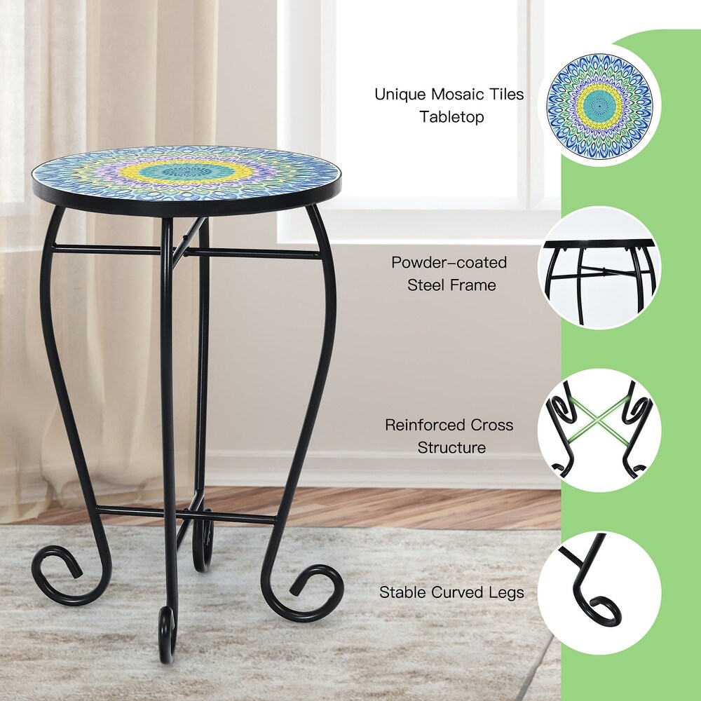 Outdoor Side Table Mosaic Patio Table Accent Round Table