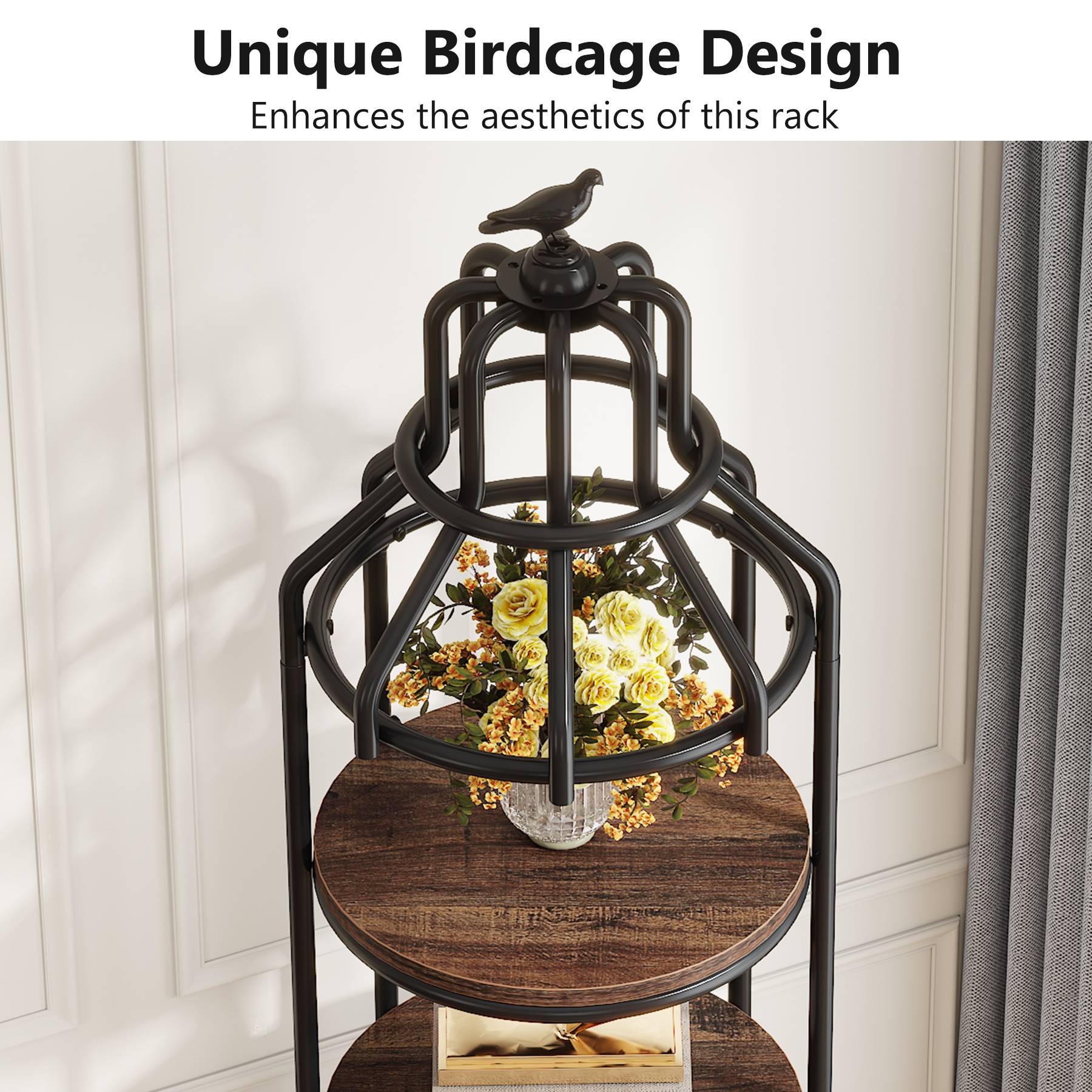 Industrial Bookshelf, 4-Tier Etagere Bookcase with Bird Cage Design