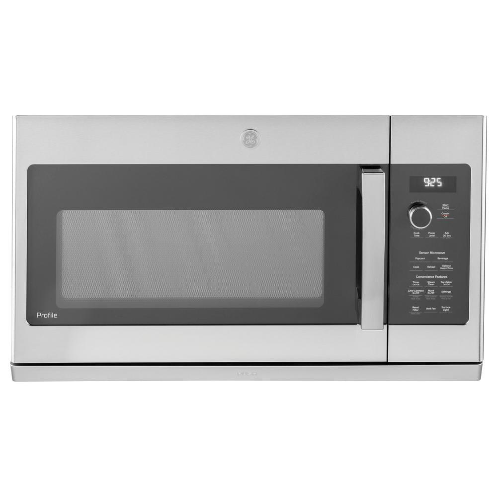 GE Profile 22 Cu Ft Over the Range Microwave in Stainless Steel with Extendable SlideOut Vent