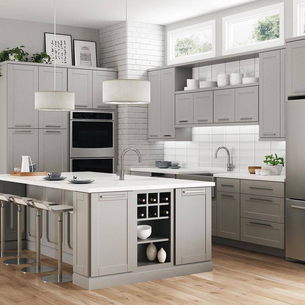 Hampton Bay Shaker 24 in. W x 12 in. D x 30 in. H Assembled Wall Kitchen Cabinet in Dove Gray KW2430-SDV