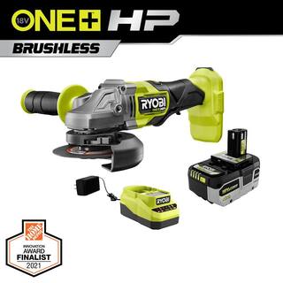 RYOBI ONE+ HP 18V Brushless Cordless 4-12 in. Angle Grinder Kit with 4.0 Ah HIGH PERFORMANCE Battery and Charger PBLAG01K1