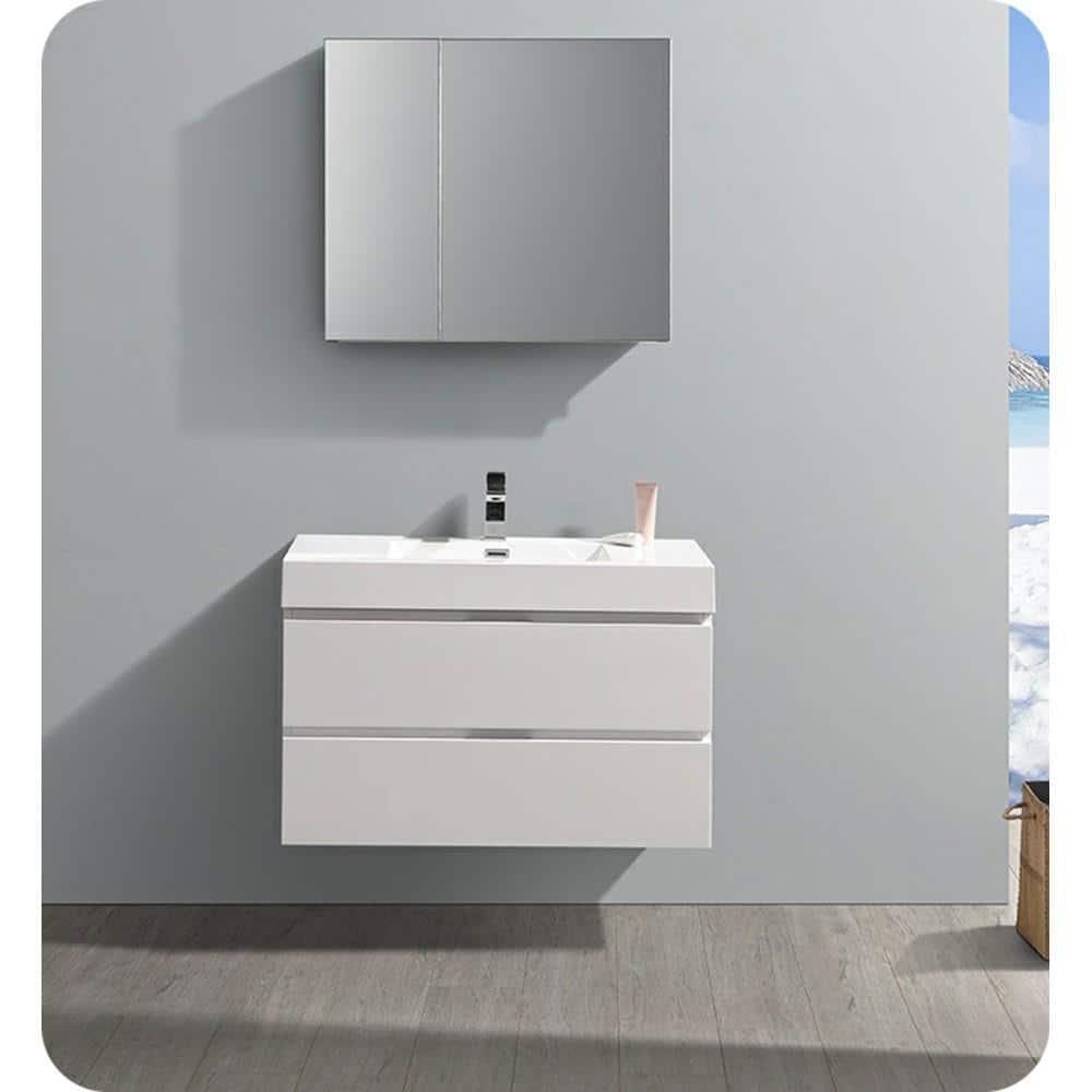 Fresca Valencia 36 in W Wall Hung Bathroom Vanity Cabinet in Glossy White