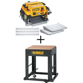 DW 15 Amp 13 in. Corded Heavy-Duty Thickness Planer (3) Knives InOut Feed Tables and Mobile Thickness Planer Stand DW735XW7350