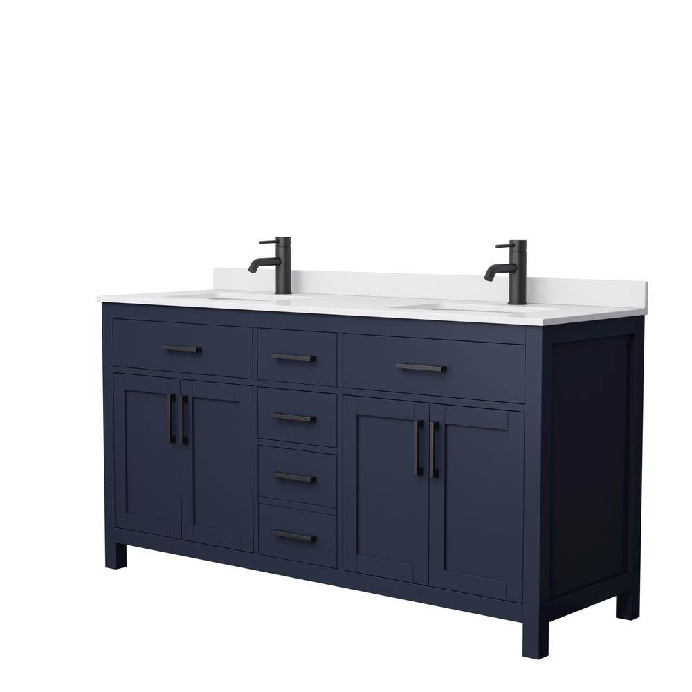 Wyndham Collection Beckett 66 in. W x 22 in. D x 35 in. H Double Sink Bathroom Vanity in Dark Blue with White Cultured Marble Top WCG242466DBBWCUNSMXX