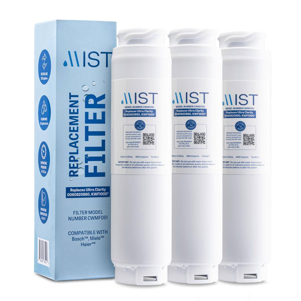 Mist 644845 Ultra Clarity Compatible with 9000077104 9000194412 Miele KWF1000 Refrigerator Water Filter (3-Pack) 644845  CWMF351