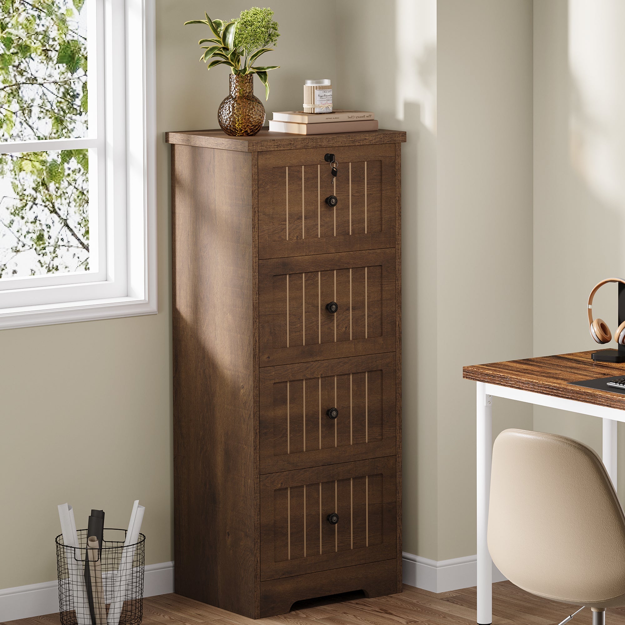 4-Drawer File Cabinet, Vintage Vertical Filing Cabinet