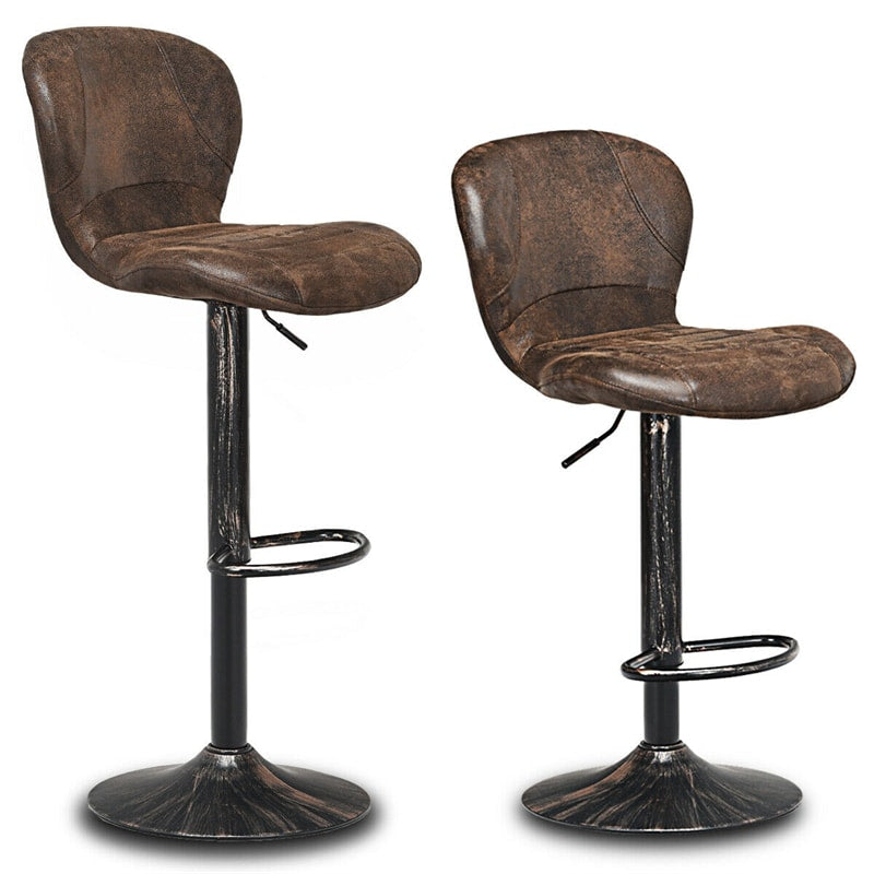 2-Pack Retro Swivel Bar Stools with Backrest & Footrest, Hot-stamping Bar Chairs PU Leather Counter Stools