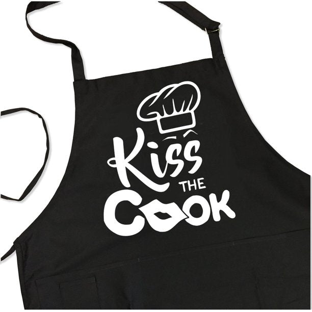 ApronMen, Funny Aprons For Men - Kiss the Cook - 100% Cotton with Pockets - Black