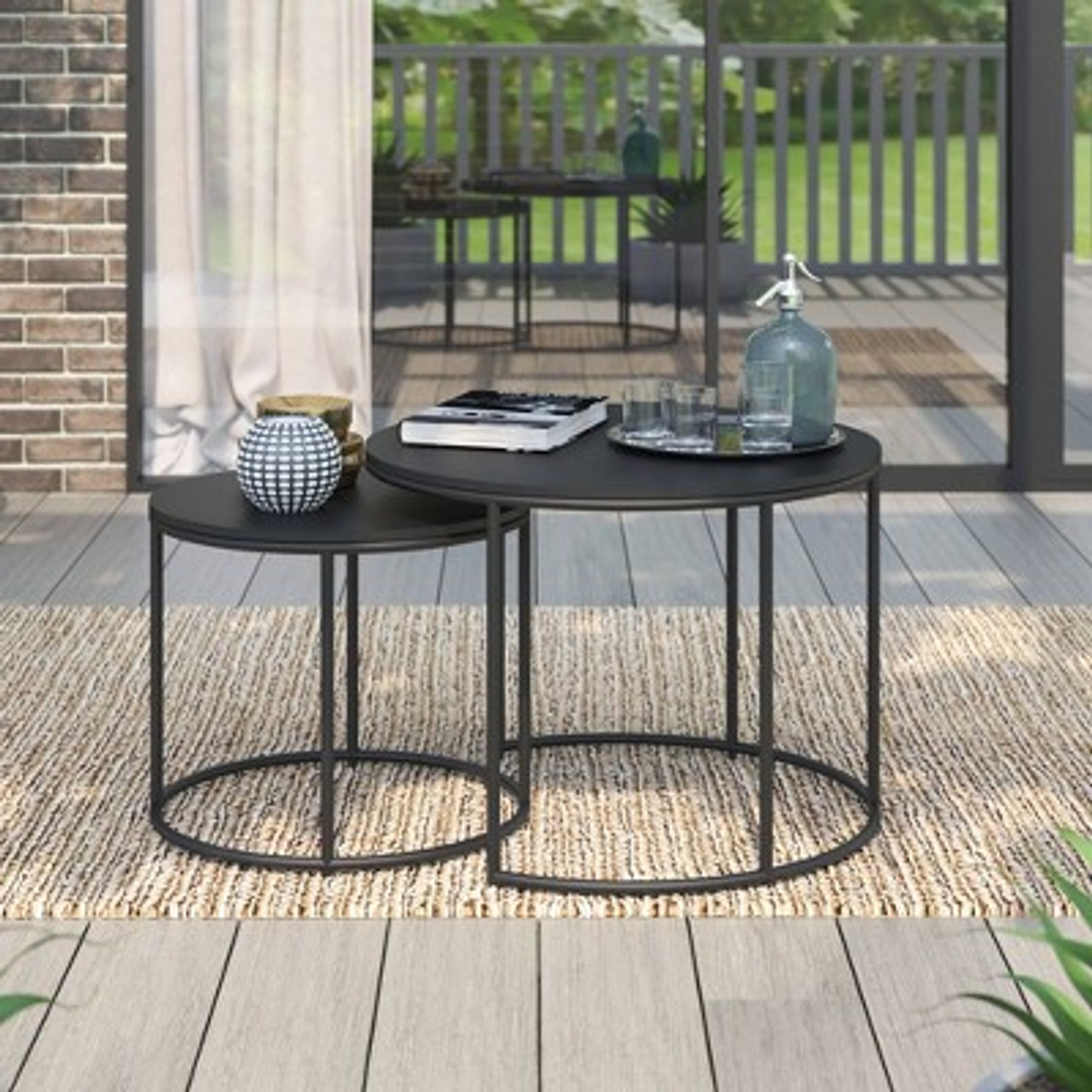 2pk Outdoor Nesting Coffee Tables - Black - TK Classics