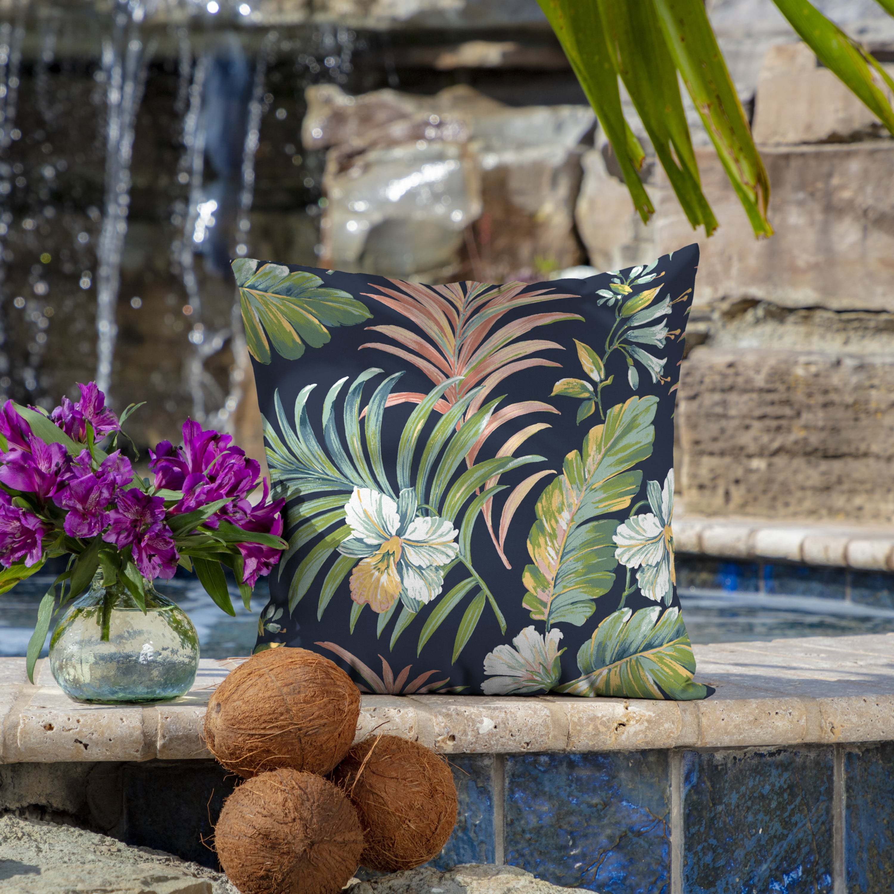 Arden Selections Outdoor Toss Pillow (2 Pack) 16 x 16, Simone Blue Tropical