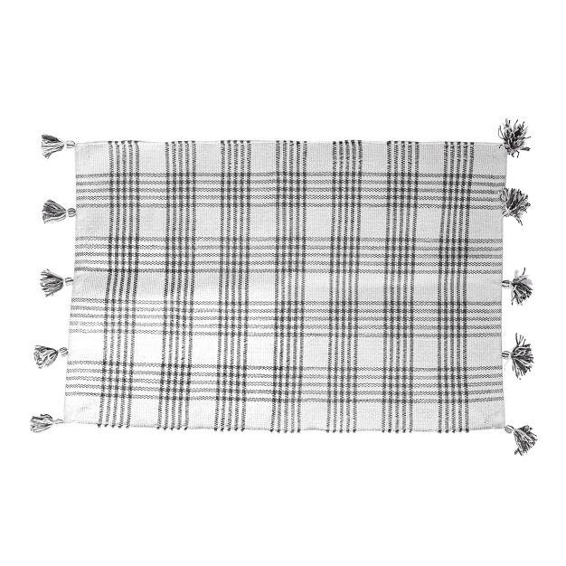 Foreside Home amp Garden 2 x27 x3 x27 Plaid Hand Woven Indoor Outdoor Rug Gray