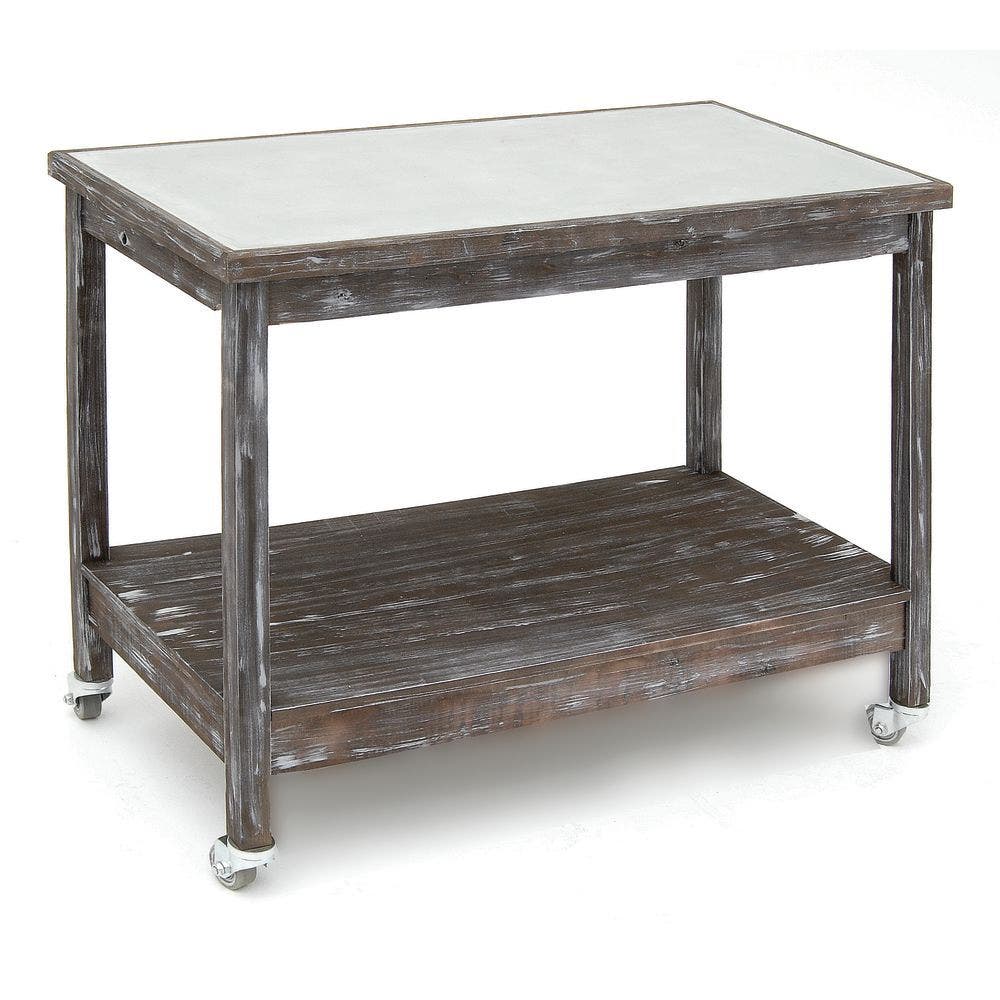 Central Exclusive Mobile Rustic Brown Wood Table With Galvanized Inset Top - 48