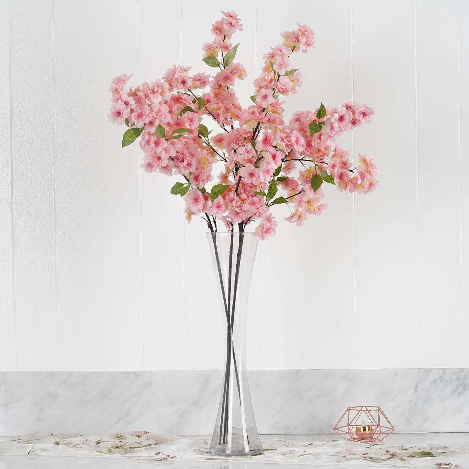 4 Bushes Pink Artificial Silk Cherry Blossom Flowers, Branches 40