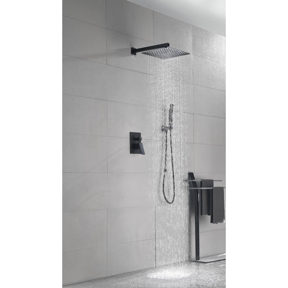 Lukvuzo High Pressure 12 in. Shower Head Brass Wall Bar Shower Kit with 12 in. x 20 in. Shower Niche in Matte Black HDSA11FS019