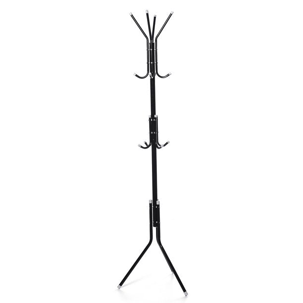 Standing Metal Coat Rack Hat Hanger 12 Hook for Jacket， Purse， Scarf Rack， Umbrella Tree Stand， Black