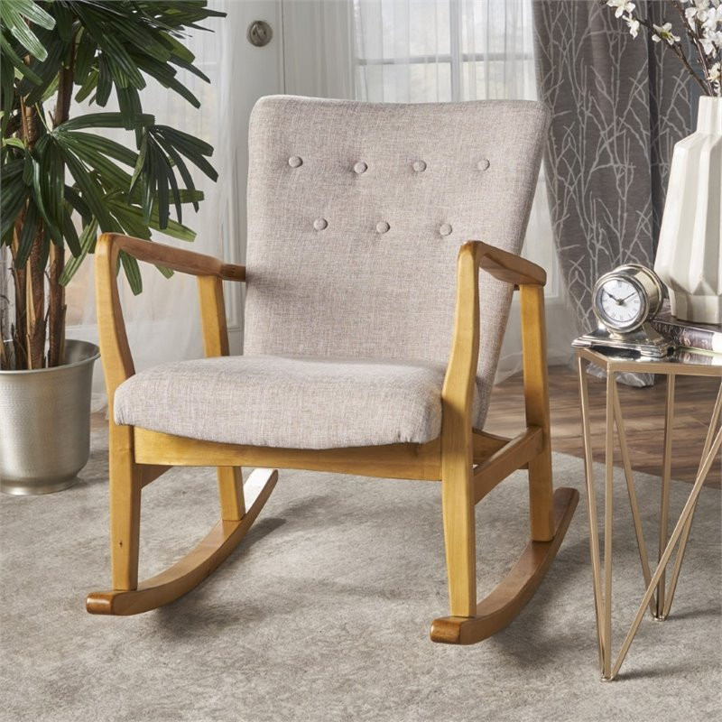 Noble House Callum Mid Century Fabric Rocking Chair in Wheat   Transitional   Rocking Chairs   by Homesquare  Houzz