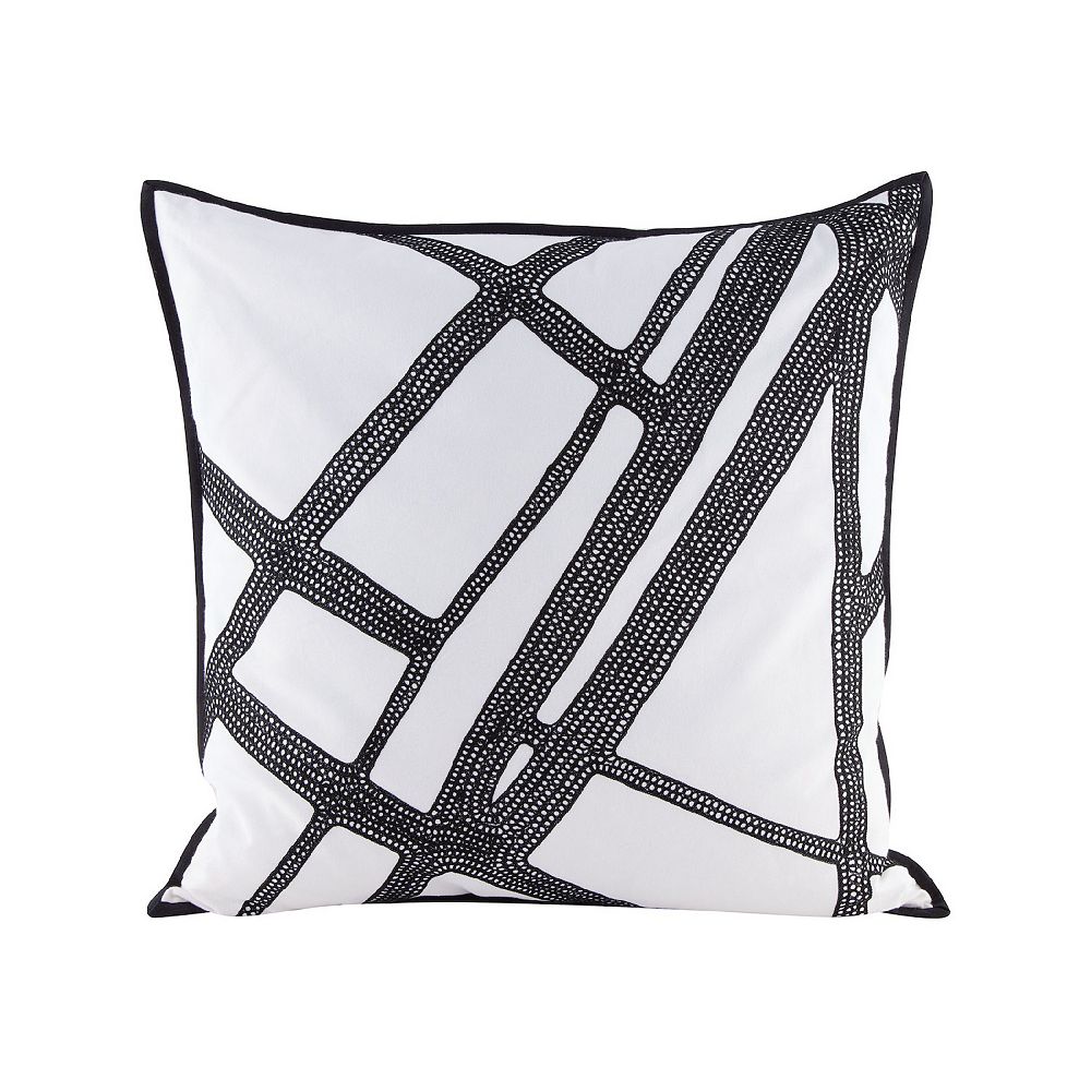 24 White and Black Intersections Pillow with Goose Down Insert